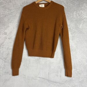 Wilfred Aritzia Sweter Cognac Brown 100% Merino Wool Shaker Stitch XS Comfort